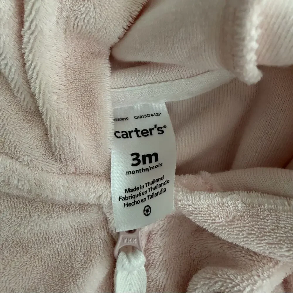 Carter’s pink terry cloth full zip ear hoodie sweatshirt